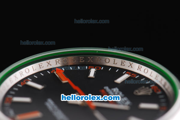 Rolex Milgauss Oyster Perpetual Swiss ETA 2836 Automatic Movement Silver Case with Black Dial and Stick Markers-Orange Second Hand - Click Image to Close